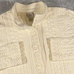 90s Vintage L.L.Bean 3D Cable Knit Coogi Style Cardigan | Cream | Medium
